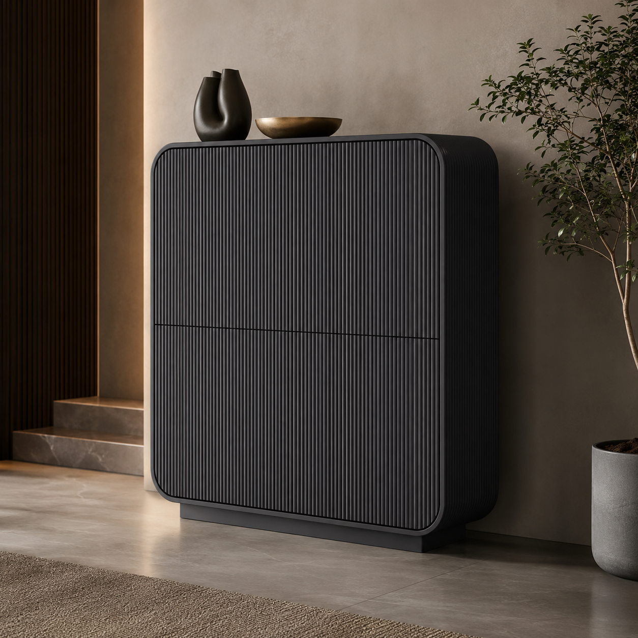 Leanlumapatch™ CharcoalCurve Designer Shoe Cabinet